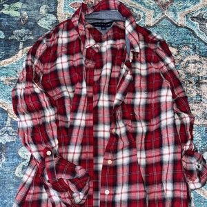 Tommy Hilfiger Red and White Plaid Hoodie